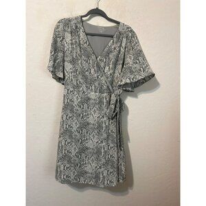 Time and Tru Sz L 12-14 Flutter Sleeve Midi Dress Tie Side Waist Lined Grey Anim